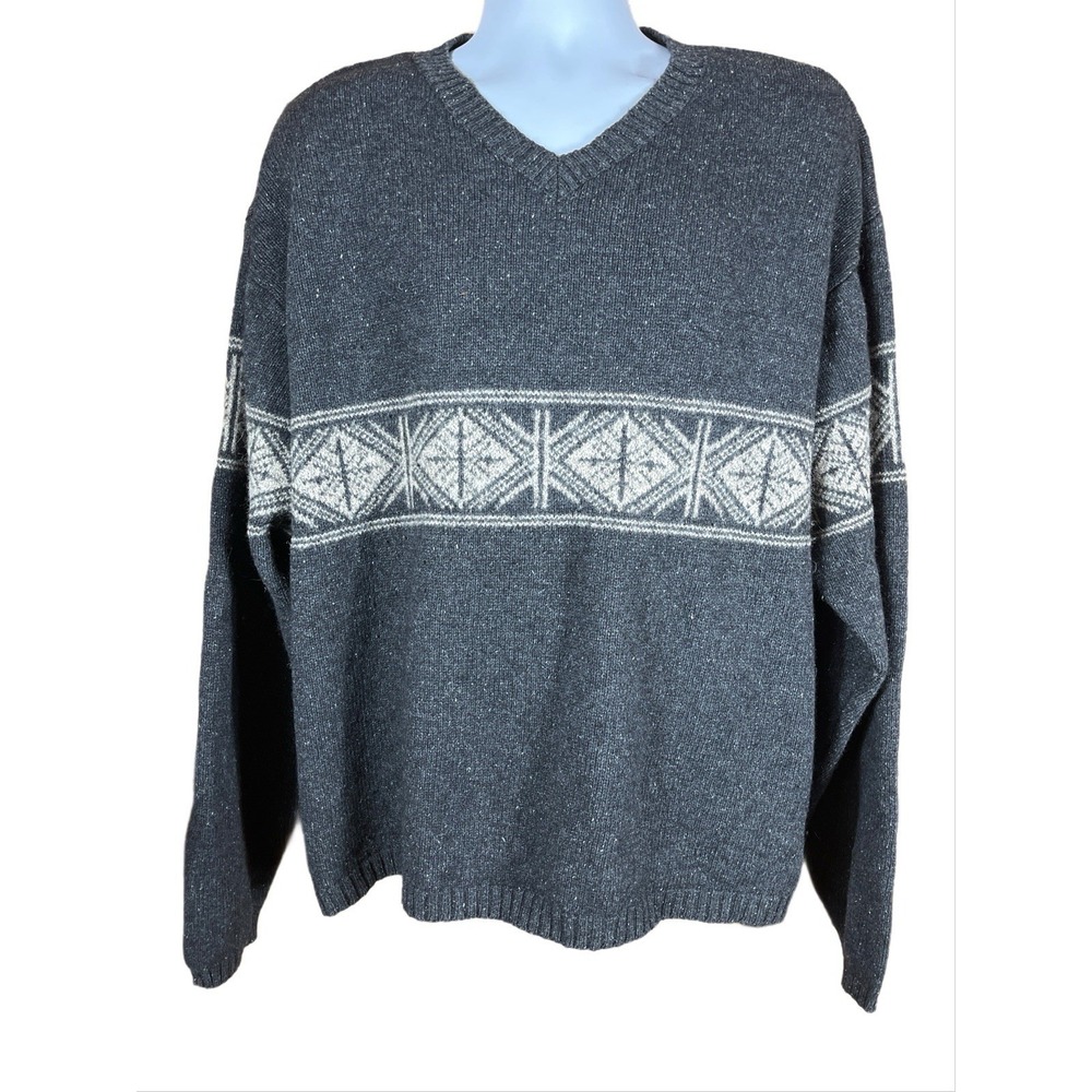 Eddie Bauer Nordic Wool Blend V Neck Sweater Gray Men's Size  2XL